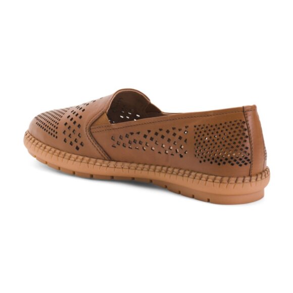 NEW TROTTERS Leather Royal Perforated Loafers for women Luggage/Tan 367mn - Picture 2 of 2